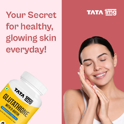 TATA 1MG 1MG Tata Glutathione Advanced Capsule with Vitamin C E Biotin Grape Seed Extract For Skin Glow Hydration Radiance Pack of 30 Tablets