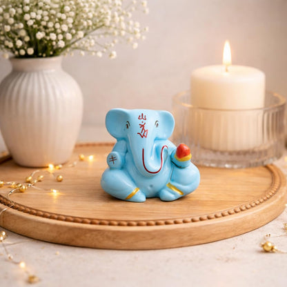 Resin Lord Ganesha Idol Car Dashboard 5x5cm (Sky Blue)