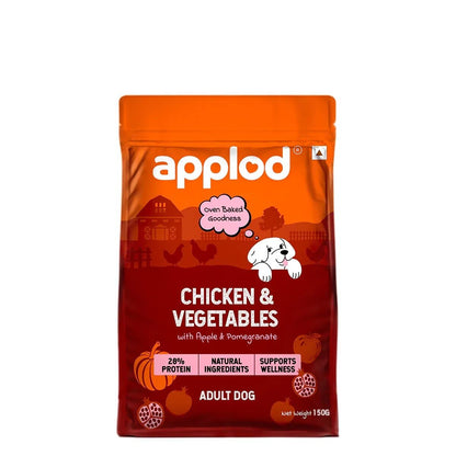 Applod Chicken & Vegetables with Apple & Pomegranate Adult Dry Dog Food | Oven-Baked Complete Nutrition for Skin & Coat Health | Vet-Reviewed Formula | 150g
