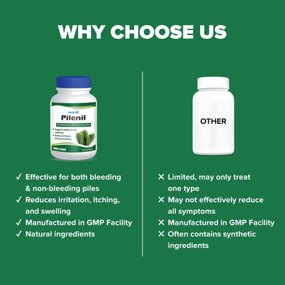 Comparison of Pilenil product with other similar products on a green background