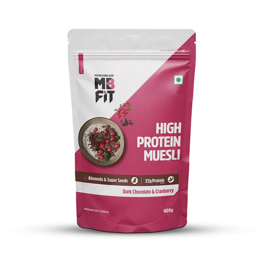 MuscleBlaze Fit High Protein Muesli ,400g | 22g Protein | With Raisins, Almonds & Super Seeds, High Protein Breakfast Cereals