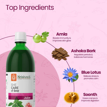 KRISHNA'S HERBAL & AYURVEDA Women's She Care Juice Infused With 5 Herbs for Hormonal Balance, PCOS, PCOD, Period Pain Relief, Hair & Skin Health, Clinically Proven - 1000 ml (Pack of 1)