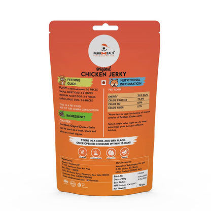 FurrMeals Original Chicken Jerky | High Protein Low Fat | Natural Treat for Dogs & Cats | Zero Preservative Human Grade Dog Treat | Pack of 1 x 70gm, All Life Stages, Stick