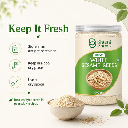 Bhumi Organic Raw White Sesame Seeds 500gm | 100% Clean and Natural White Til, Safed Til Seeds for Eating, Non-GMO, Antioxidant Rich