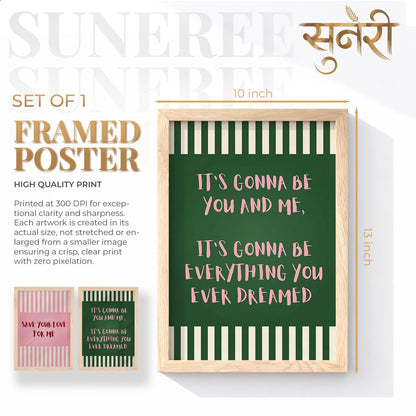 Aesthetic Quote Wall Art Set of 2 Framed Paintings | Pink Green Striped Typography Poster | Couple Bedroom Living Room Home Décor (Art 5, 10x13 Inches)