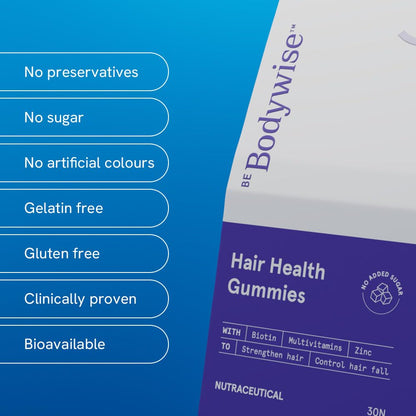 Be Bodywise Biotin Hair Gummies for Stronger, Shinier Hair & Nails | 30 Day Pack | With Biotin, Zinc, Folic Acid, Fibre & Multivitamin | Strawberry Flavour | No Added Sugar, Gut Friendly