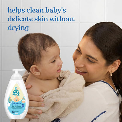 Johnson's Baby Nourishing Milk & Rice Wash & Shampoo 500ml | 2-in-1 Baby Cleanser | No More Tears | Milk Protein & Rice Extracts | Hypoallergenic | pH Balanced | Paraben, Dye, Sulphate & Phthalate Free | For Newborns & Sensitive Skin