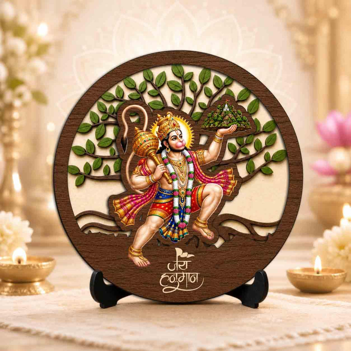 Plan To Gift Hanuman Ji Premium Wooden God Idol for Indoor Temple, Living Room Shelf, Work Desk & Puja Decor - 5x5 Inch