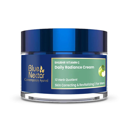 Blue Nectar Plant Based Vitamin C Face Cream for Glowing Skin Dark Spot Removal Cream for Men with Green Apple and Almond Oil (13 Herbs, 50g)