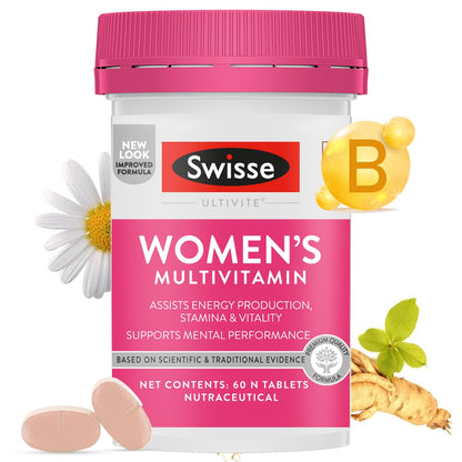 Zephivo Swisse Women's Multivitamin - Manufactured In Australia, Imported Multivitamin From Australia's No.1 Multivitamin Brand - Boosts Energy, Stamina, Vitality & Mental Performance With 36 Herbs, Vitamins & Minerals (60 Tabs)