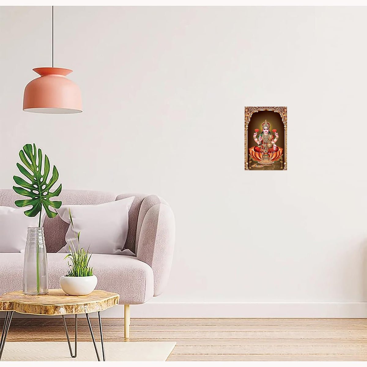 Laxmi Ji Paintings for Living room, Laxmi Ji Poster Big Size with Sparkle Coated Lamination - 2135 (Self Adhesive) 18x24 Inch