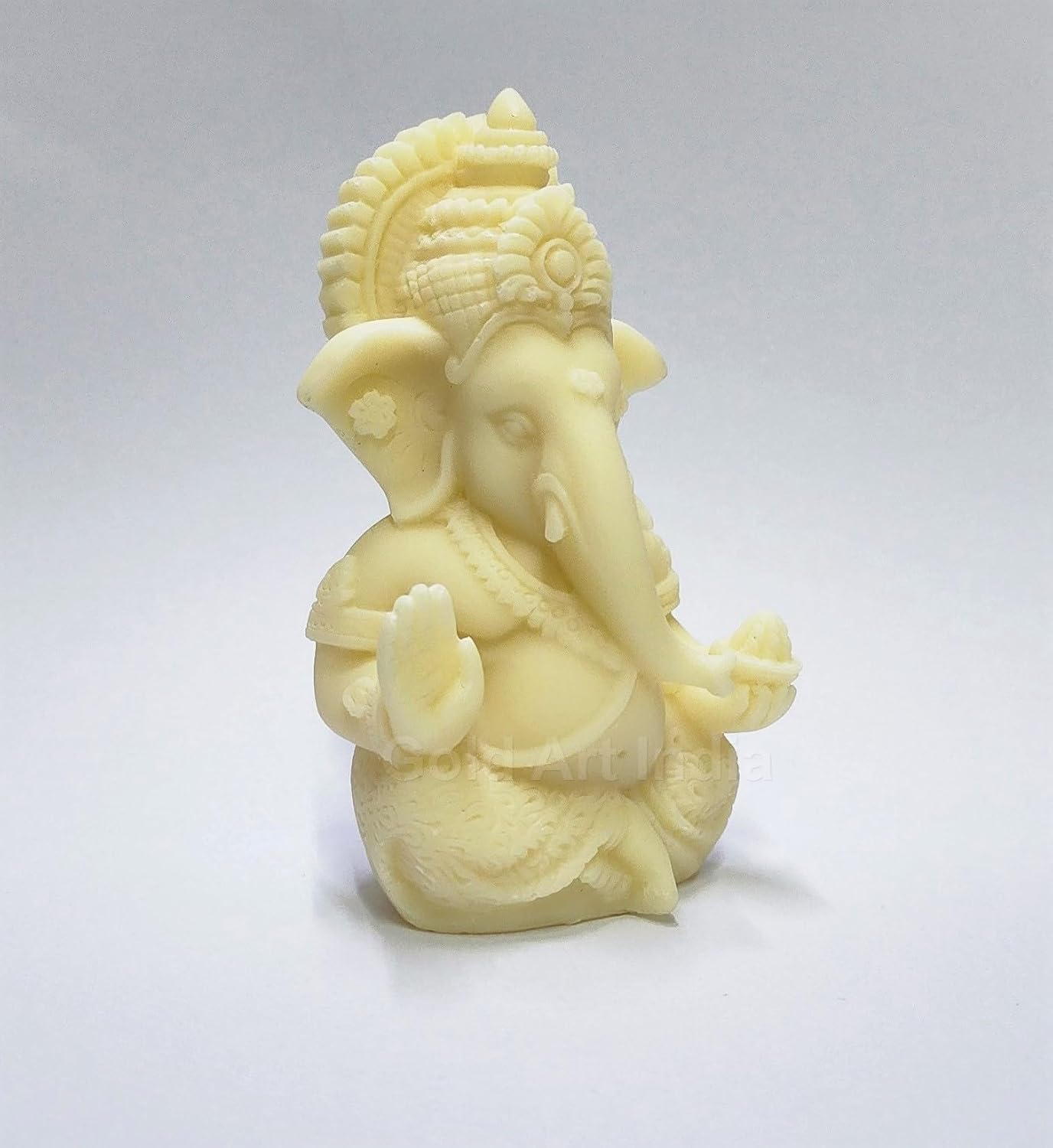 Gold Art India 3D Ivory Ganesh Idol for Car Dashboard Small Ganesha Murti Ganpati Idol for Home Decor Puja Lord Ganesh Statue Gift for Office Desk Puja Room Figurine, Resin, Religious