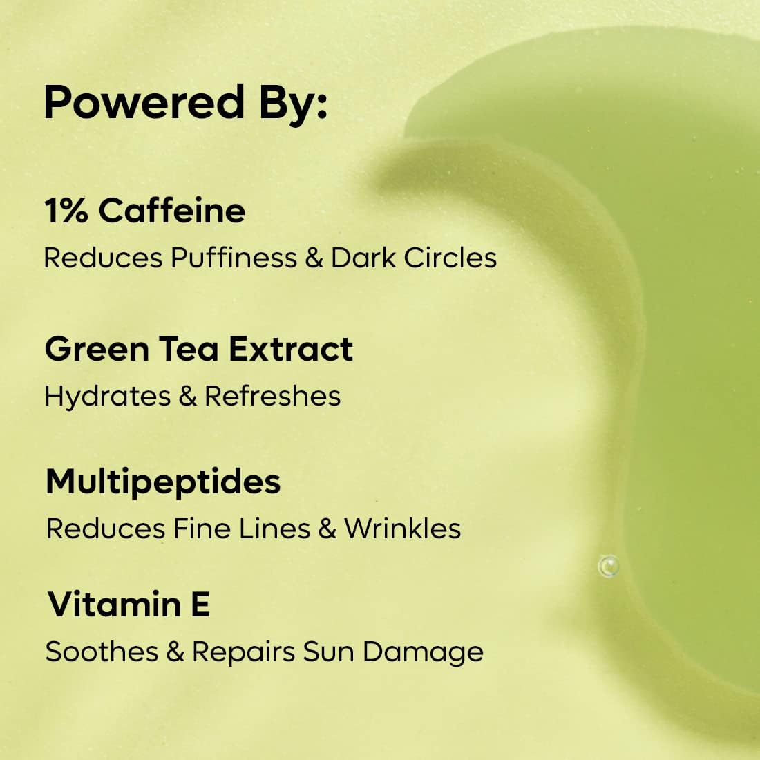 Product label with ingredients and benefits on a green background