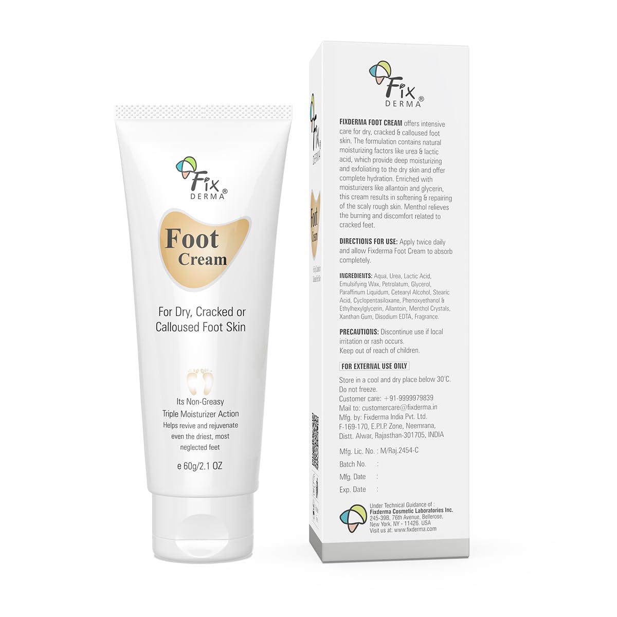 Fixderma 5% Lactic Acid, 15% Urea, 3% Glycerine, Foot Cream For Dry & Cracked Feet, Moisturizes and Soothes Feet, Heel Repair Paraben & Sulphate Free, All Skin Types 60 ML
