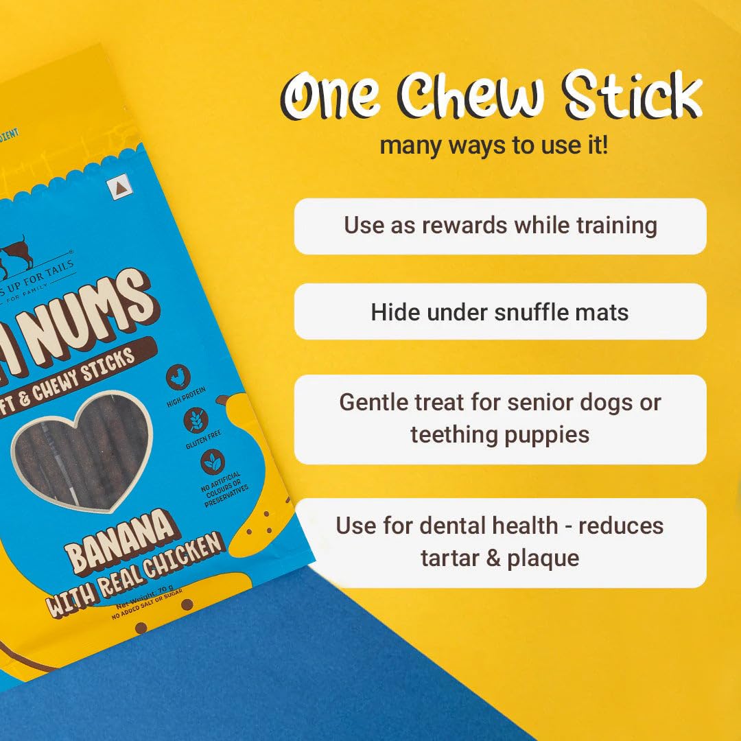 Yum Nums by HUFT Soft & Chewy Sticks - 70 gm | Banana & Chicken Dog Treats | Puppy Training Treats | Dog Snacks & Treats for Small & Large Dogs | High-Protein