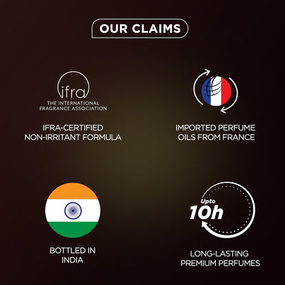 List of product claims with corresponding logos and text on a dark background