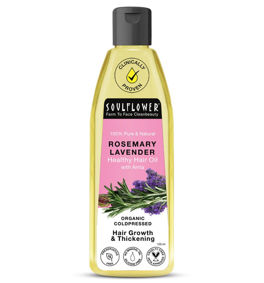 Soulflower Rosemary Lavender Hair Oil For Healthy Hair, Scalp Nourishment, Hair Growth - 100% Pure & Natural Undiluted Cold Pressed Oil, 120Ml