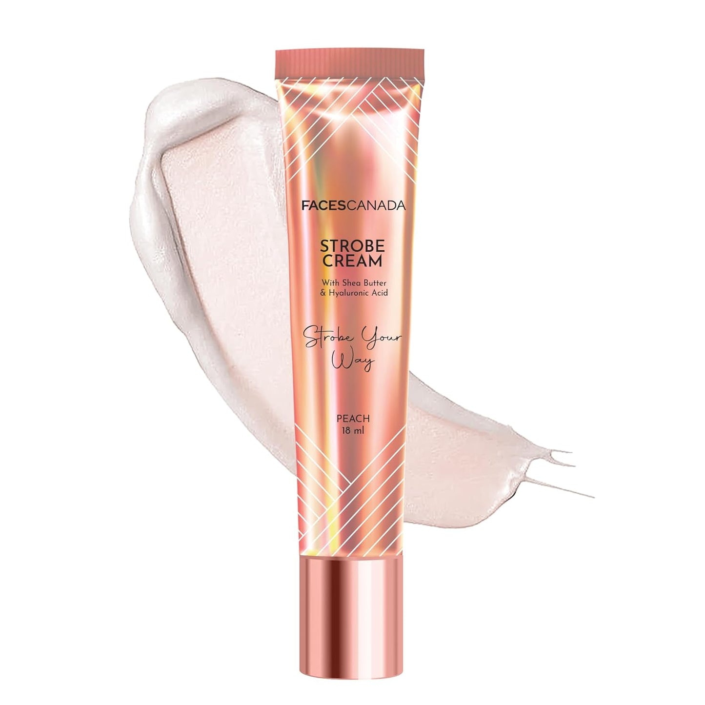 FACES CANADA Strobe Cream Mini- Peach, 18ml | Primer + Highlighter + Moisturizer | Shea Butter & Hyaluronic Acid | Intense Hydration | Flawless Radiant Dewy Skin | Illuminating & Glowing Makeup Base