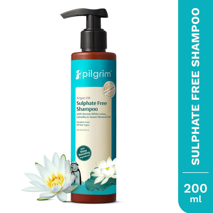 Pilgrim Mild Sulphate Free Shampoo (Argan Oil) For Dry Frizzy Hair, Men and Women, No Sulphate No Paraben, Korean Beauty Secrets (Shampoo), 200ml