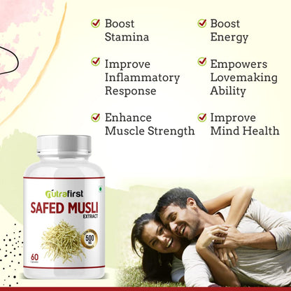 Nutrafirst Safed Musli Extract Capsules (500mg, 60 Caps) | Natural Strength, Stamina & Energy Booster | Supports Muscle Health, Performance, Vitality & Immunity | For Men & Women