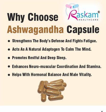Ashwagandha 500 mg Capsules, 100 Veg. Capsules, Rejuvenates Body & Brain, Increases Energy, Strengthens Immune System, Reduces Stress & Anxiety
