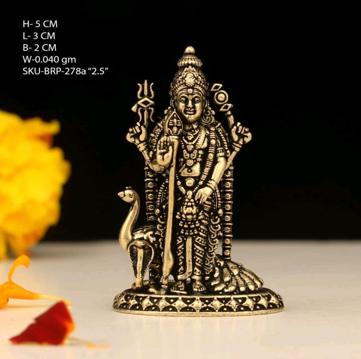 Brass 2" Lord Murugan Statue | Handcrafted Standing Kartikeya Murti Hindu God Idol Figurine Perfect for Decoration Puja & Gifting Purpose Sculpture (Weight- 40gm)