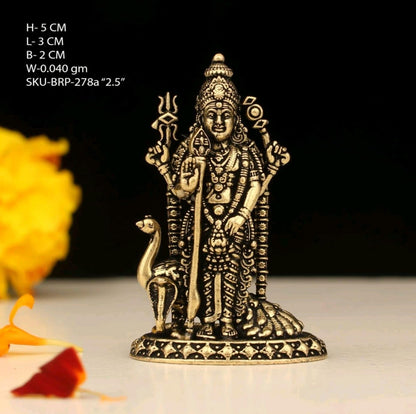 Brass 2" Lord Murugan Statue | Handcrafted Standing Kartikeya Murti Hindu God Idol Figurine Perfect for Decoration Puja & Gifting Purpose Sculpture (Weight- 40gm)