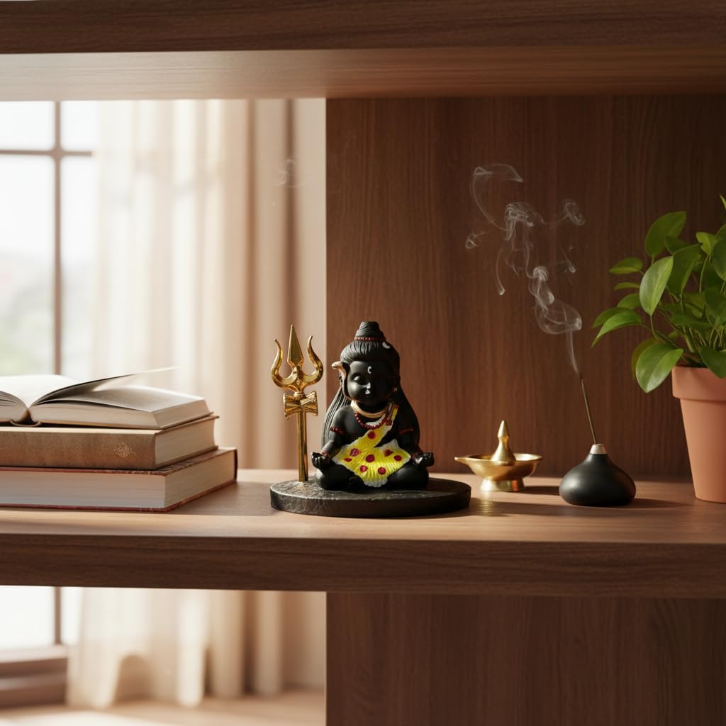 Bal Shiva Idol for Home Decor | Meditating Mahadev Statue with Trishul for Puja Room, Temple & Spiritual Gift
