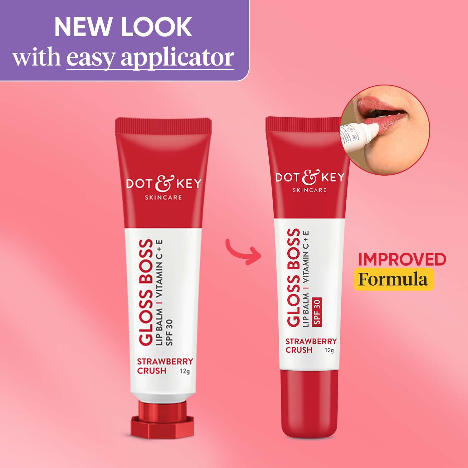 Zephivo Dot & Key Strawberry Lip Balm (12gm) for Moisturization | Soft and Naturally Pink Lips |Tinted Lip Balm with SPF 30 & Vitamin C + E | Lipbalm for Dry & Dark Lips | Lip Balm for Women
