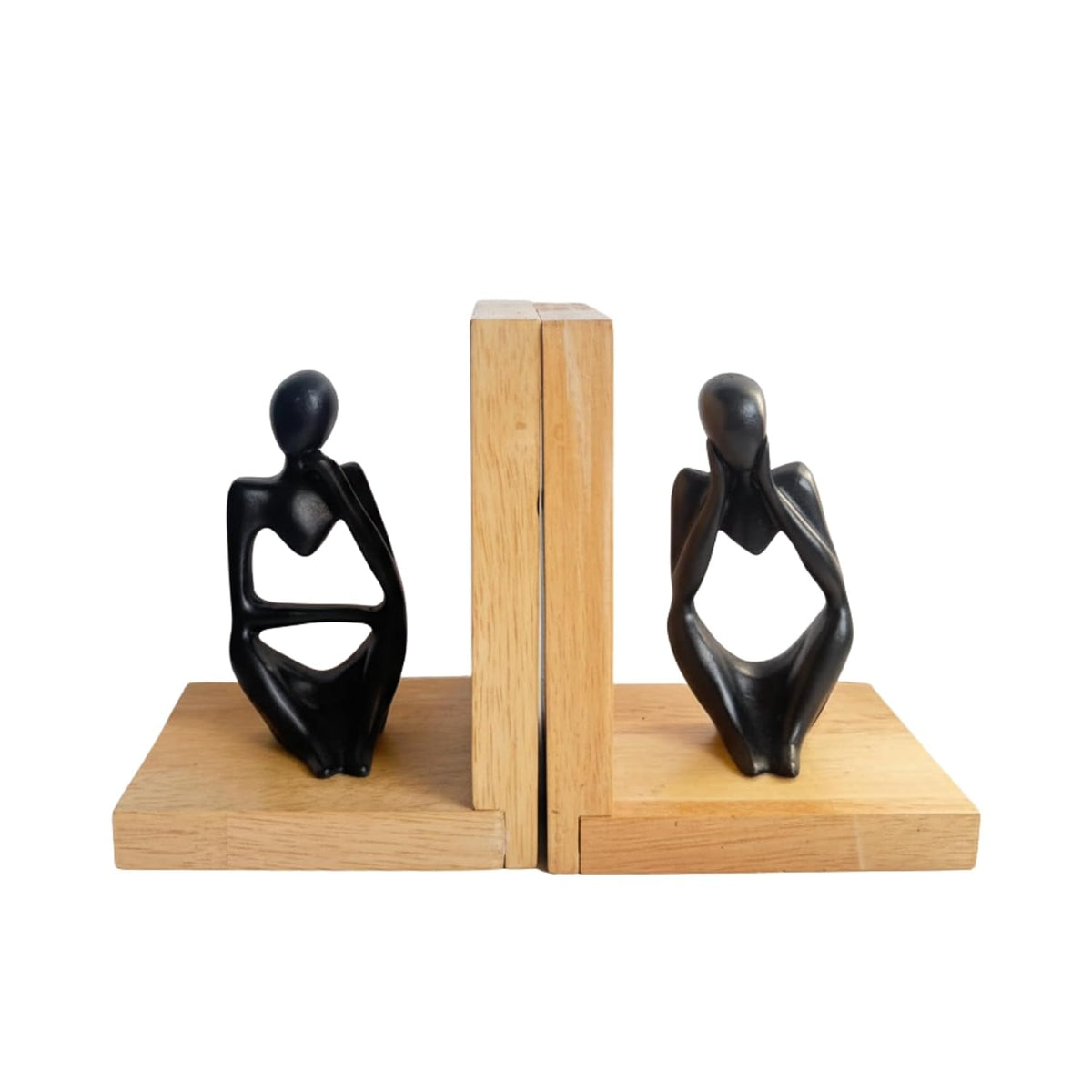 eCraftIndia Wooden Book End with Resin Thinker Statues Showpiece for Home Decor Office Table | Gift for Housewarming Birthday