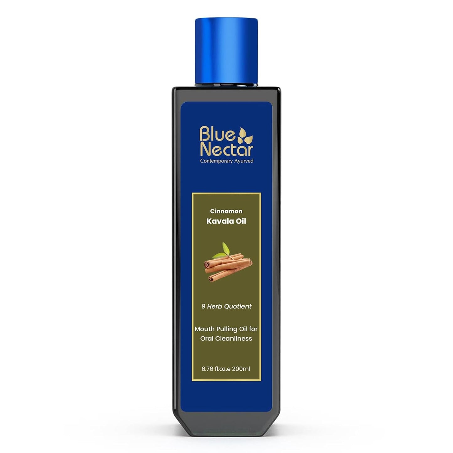 Blue Nectar Cinnamon Mouth Pulling Oil for Kavala Gandusha Oral Hygiene Ritual | Ayurvedic Mouth Wash Liquid for Bad Breath Remover, Oral Care & Gum Care Support (9 Herbs, 200ml)