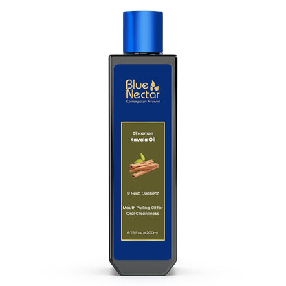 Blue Nectar Cinnamon Mouth Pulling Oil for Kavala Gandusha Oral Hygiene Ritual | Ayurvedic Mouth Wash Liquid for Bad Breath Remover, Oral Care & Gum Care Support (9 Herbs, 200ml)