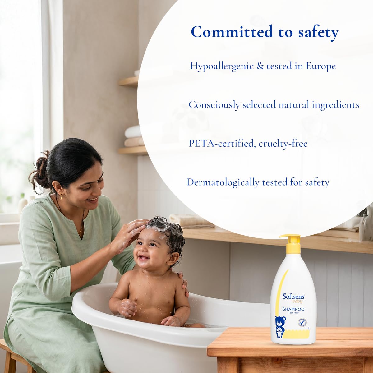 Softsens Baby Tear-Free Shampoo 500ml | Enriched with Castor Oil | Ultra-Mild,Dermatologically, Hypoallergenic, Paraben & Sulfate-Free Formula for Babies