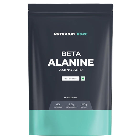 Nutrabay Pure Beta Alanine amino acid package on a white background