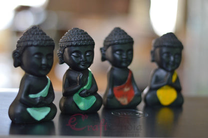 Polyester Blend Handcrafted Laughing Monk Idol (7.01 cm x 7.01 cm x 11.98 cm, Set of 4)