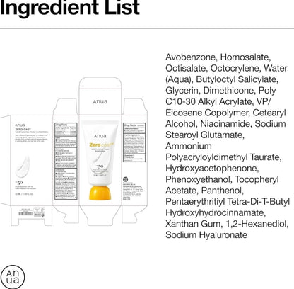 Anua Zero-Cast Moisturizing Finish Sunscreen SPF50+ PA++++