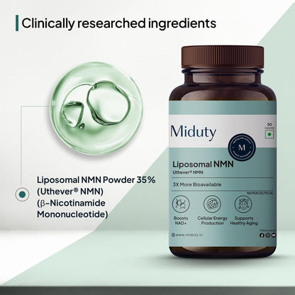 Zephivo Miduty Liposomal NMN Supplement | Increase Energy levels, Metabolism & Longevity | Nicotinamide Mononucleotide for Anti-Aging, NAD+ Support & Cellular Health | NMN Capsules with Resveratrol | 30 Count