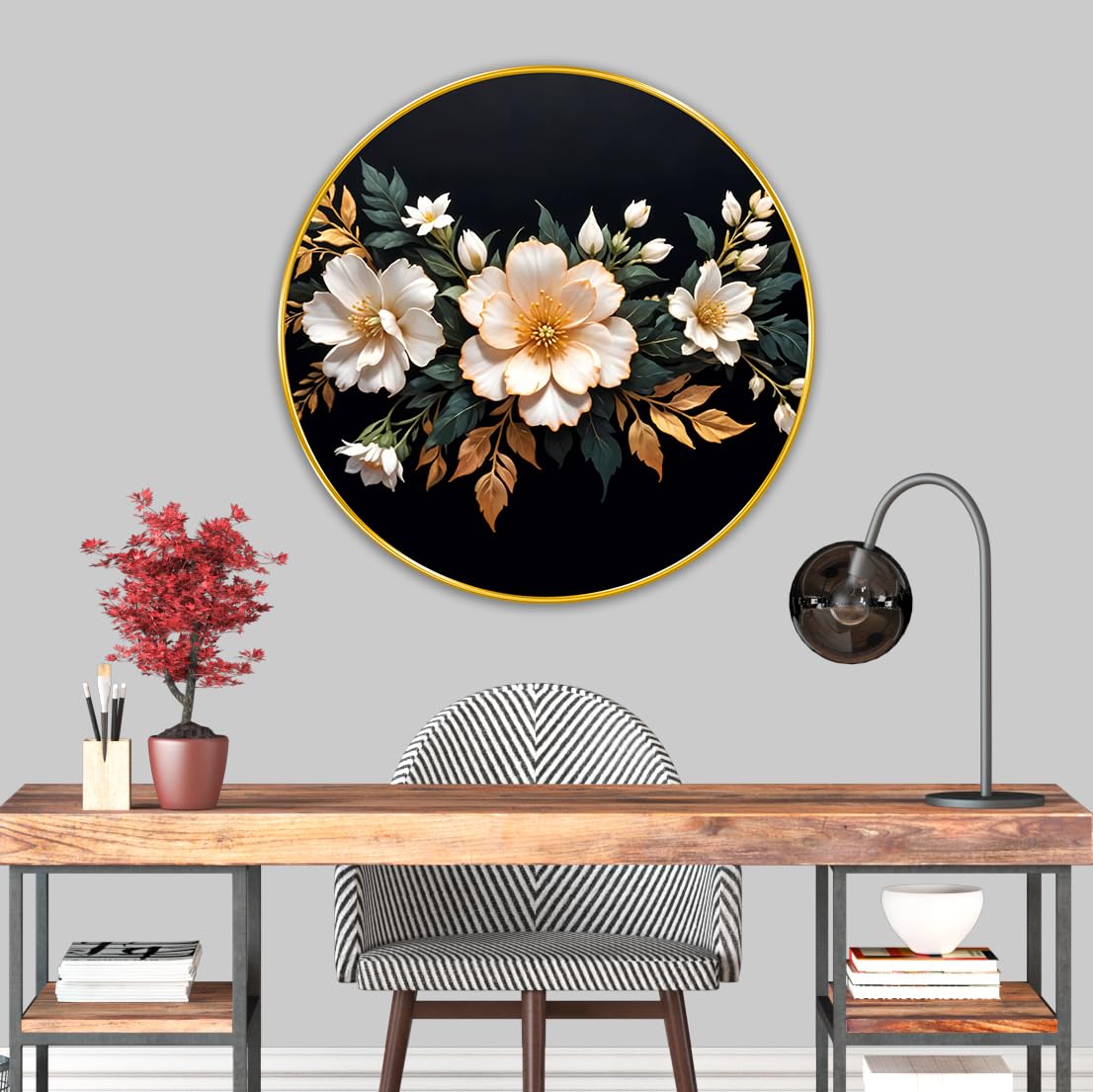beautiful flower modern art Premium Sparkle lamination Golden Slim Frame 50.8 cm x 50.8 cm Large Size, For Home/Office/Hotel painting GRL110