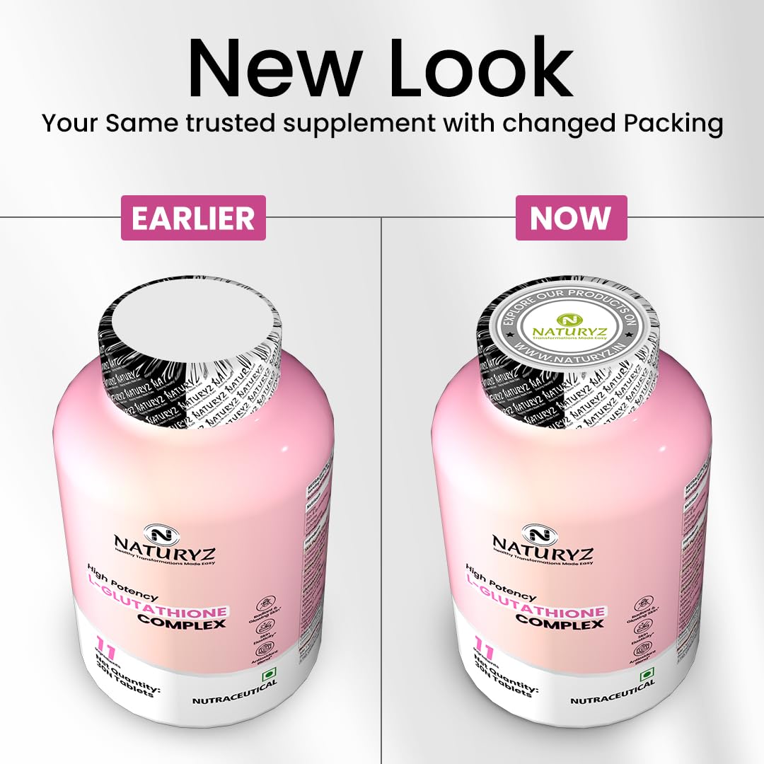 Comparison of Naturez Glutathione Complex supplement packaging before and after a change.