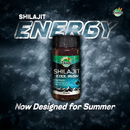 Zandu Shilajit Cool Rush Caps 60N: The 1st Ever Himalayan Shilajit with heat balancing ingredients | All Season Energy | Boost Strength & Stamina | Rich in fulvic acid