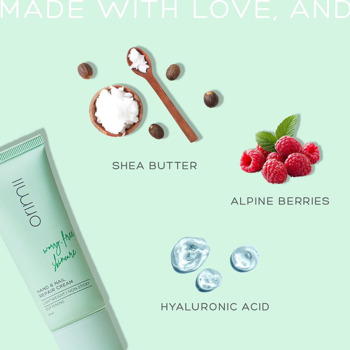 Orimii Nail & Hand Cream for Women With Shea Butter & Alpine Berry | Strengthens Nails, Repairs Cuticles & Keeps Hands Soft & Moisturized | Hand Moisturizer for Dry Skin | 100% Safe & Natural (45ml)