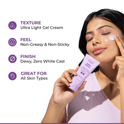 Woman applying cream with product details on a white background