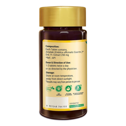 Zandu Amalaki Tablets with 100% Pure Amalaki Extract for Enhanced Immunity & Wellness | Rich in Vitamin C & Antioxidants | Promotes Skincare & Haircare | 100% Safe & Vegetarian | (60 Tabs)