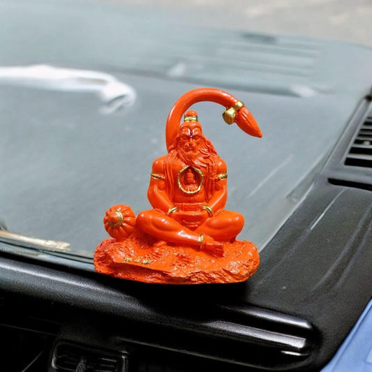 Resin Lord Hanuman Idol for Home Decor – Meditating Hanuman Ji Murti with Lord Ram Inside Chest | 10×8×5 cm Decorative Figurine for Temple, Office Desk & Car Dashboard (Regular Quality)