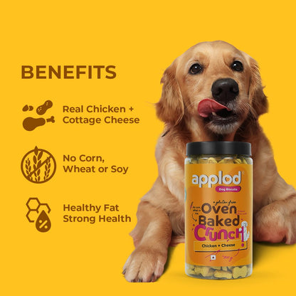 applod Crunch-a-Licious Chicken & Cheese Dog Biscuits for Puppies & Adult Dogs | Gluten-Free Crunchy Dog Treats Made with Real Chicken Protein | Healthy Training & Reward Snacks | 800g