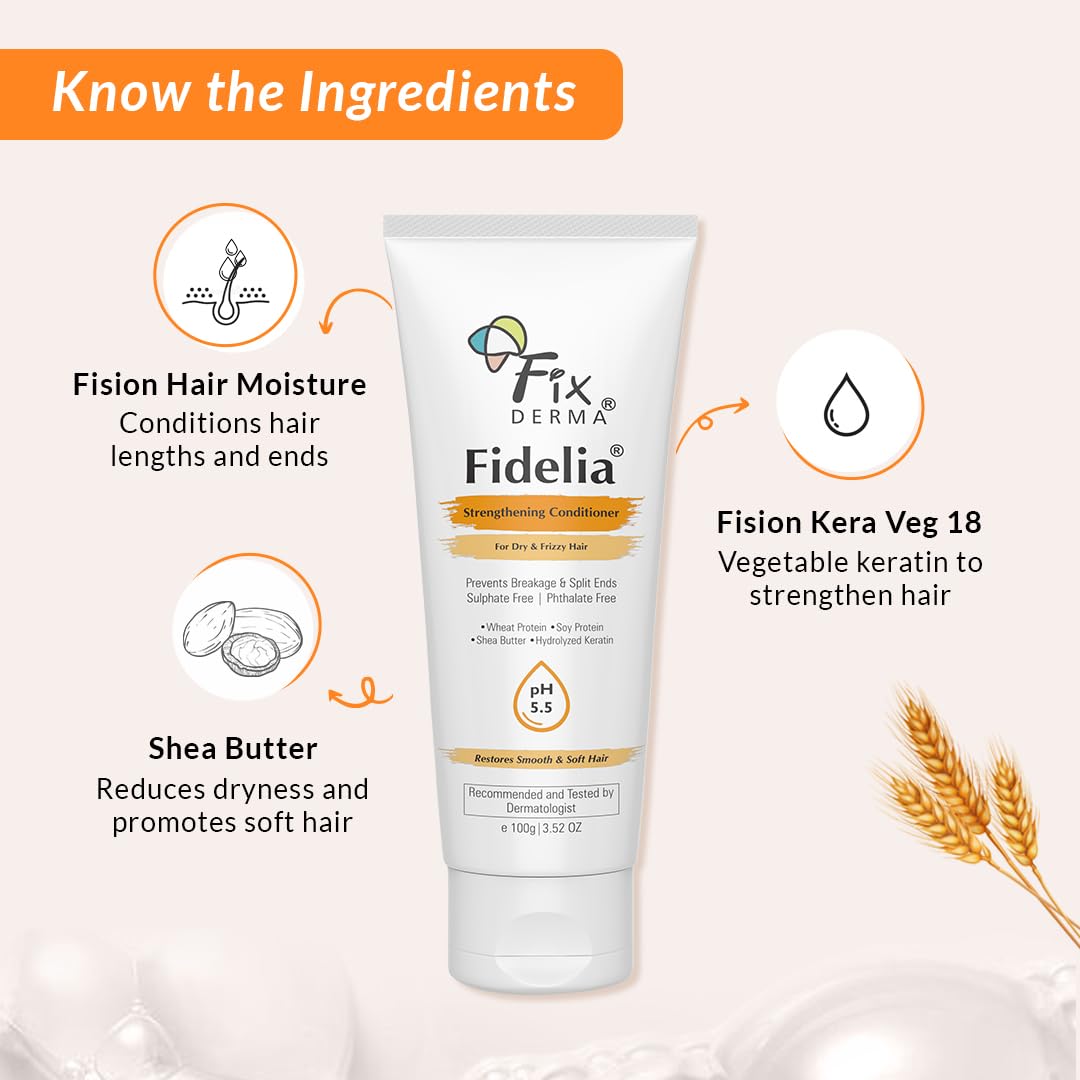 Fixderma Fidelia Strengthening Conditioner with Shea Butter & Wheat Protein for Frizzy & Dry Hair | Conditioner for Women & Men | Hair Conditioner - 100gm (Pack of 1)