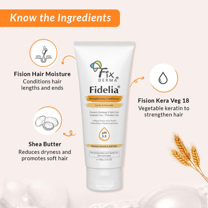 Fixderma Fidelia Strengthening Conditioner with Shea Butter & Wheat Protein for Frizzy & Dry Hair | Conditioner for Women & Men | Hair Conditioner - 100gm (Pack of 1)