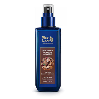 Blue Nectar Sultan-e Sandalwood Attar Mist | Perfume Mist for Men & Women| Long Lasting Chandan Attar with Rose & Cinnamon | Woody Floral Body Mist | Travel Friendly (100 ml)