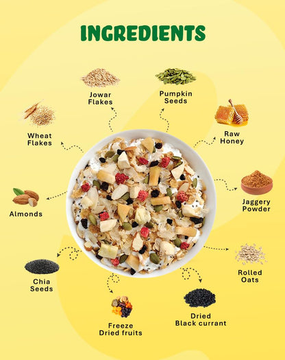 True Elements Muesli Fruits, Nuts & Seeds 400gm - Breakfast Cereal | 100% Wholegrain | Muesli with Freeze Dried Fruits
