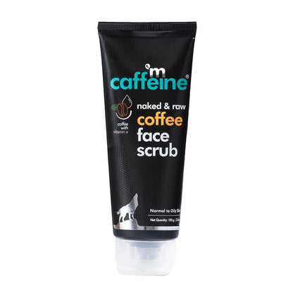 Tube of caffeine coffee face scrub on a white background